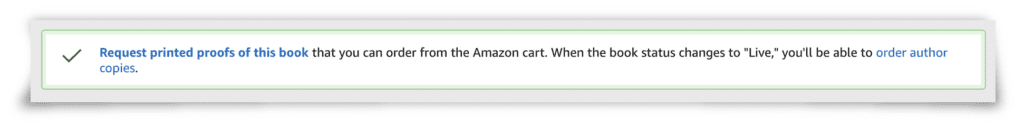 Amazon KDP screenshot showing option to order proof copies