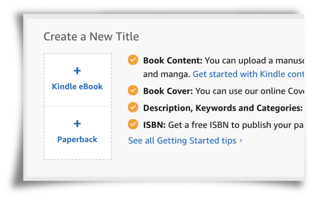 Amazon KDP screenshot showing paperback and ebook options