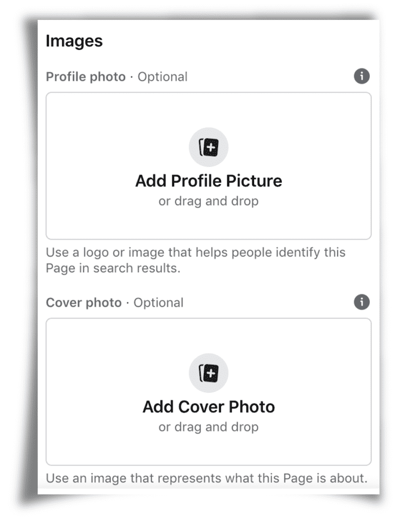 Screenshot of Facebook showing Add Profile Picture and Add Cover Photo boxes