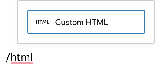 Screenshot of WordPress Custom HTML option